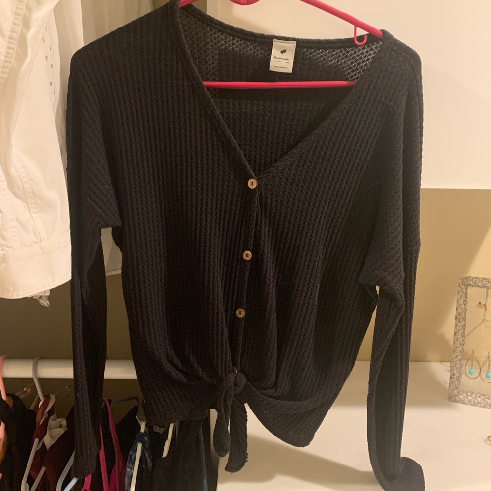 Black waffle button up shirt